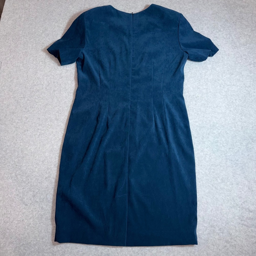 Vintage Worthington Sheath Dress 12P Dark Teal Faux Suede Pleated Short Sleeve - Picture 5 of 12